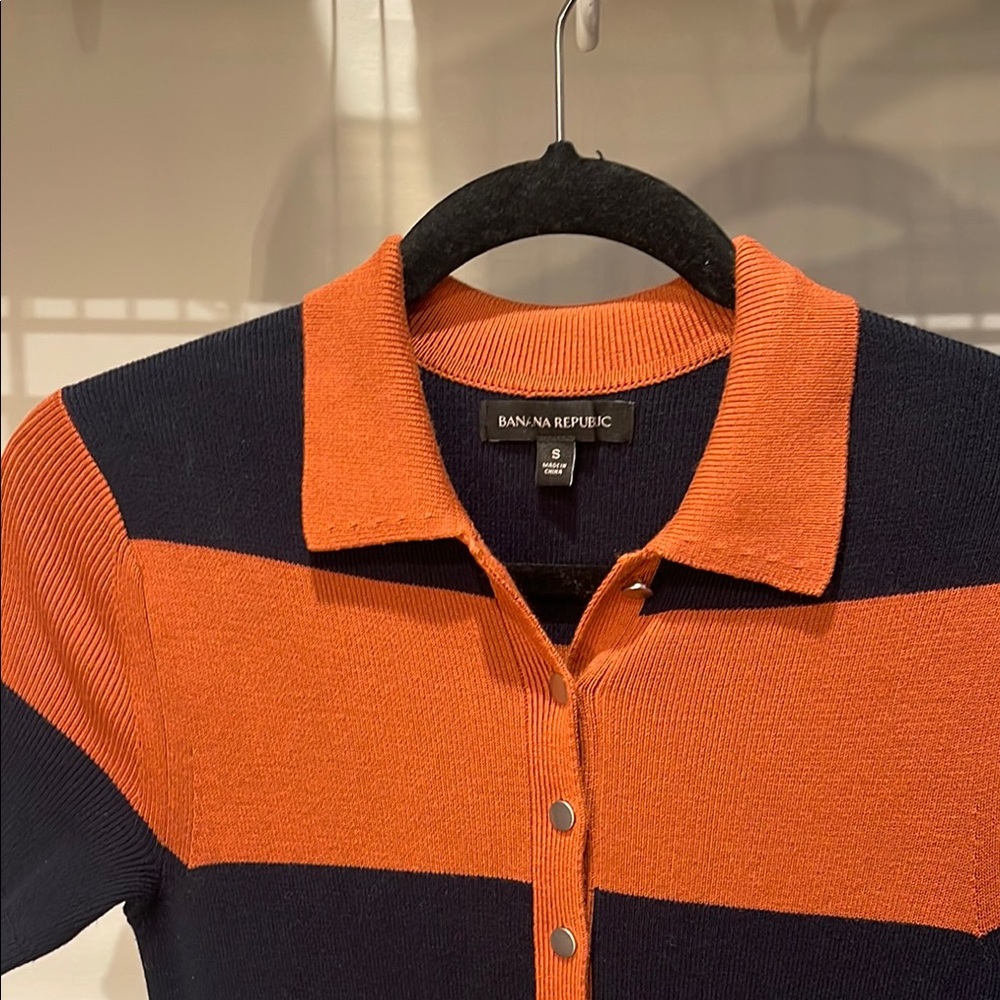 Banana Republic Orange and Navy Striped Polo